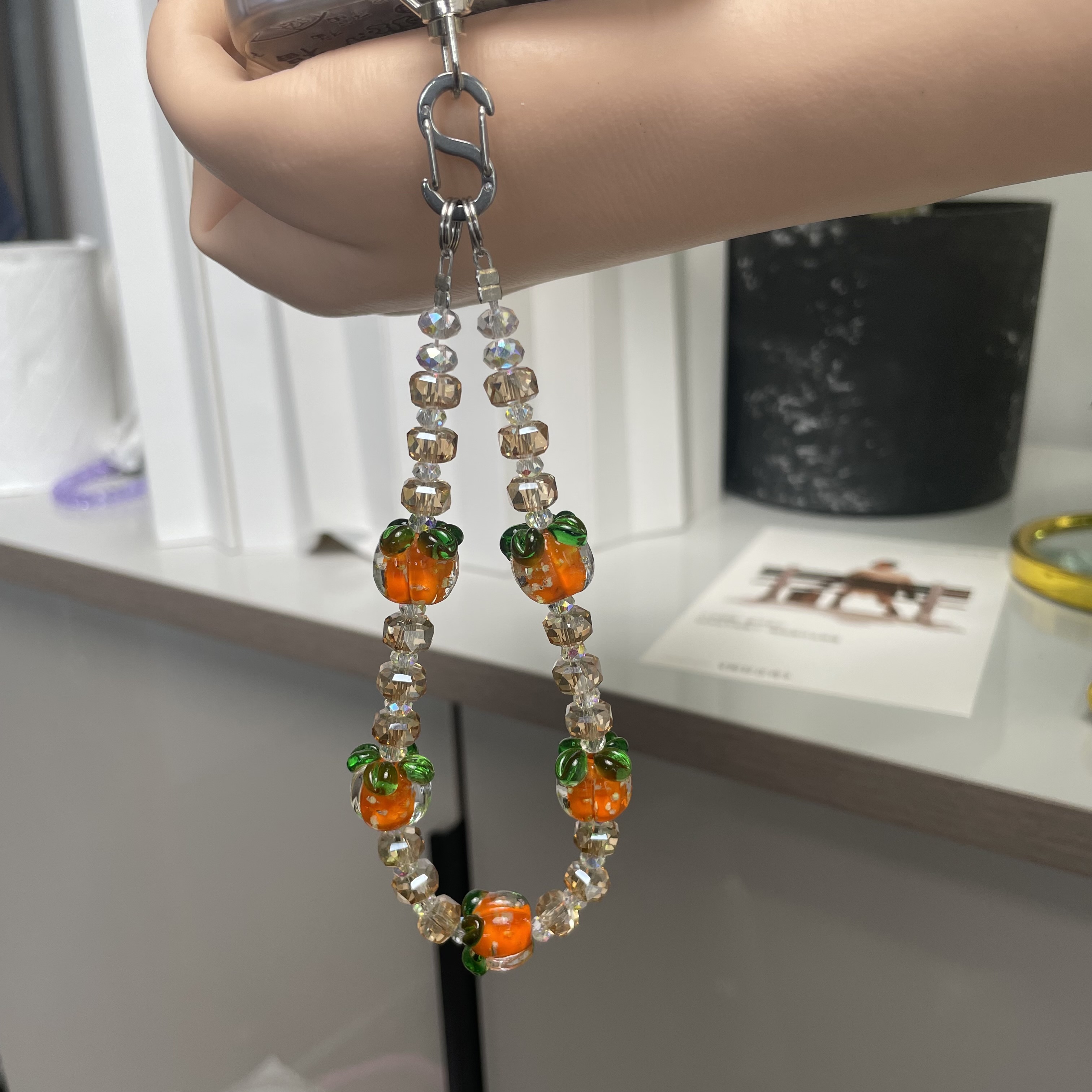 108柿柿如意风格奢华高级感水晶珠子手机链挂饰钥匙扣