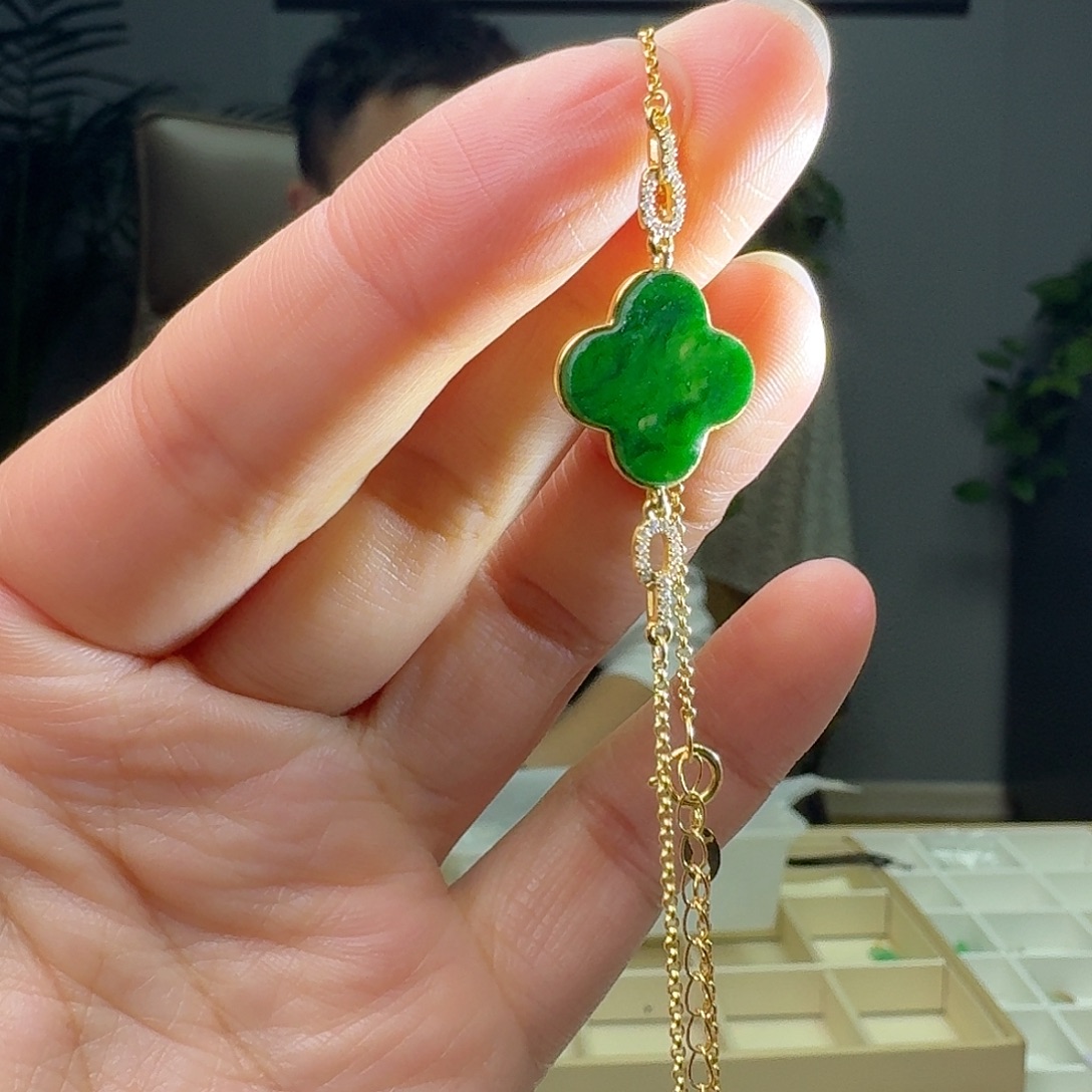 翡翠18K金镶嵌手链天然