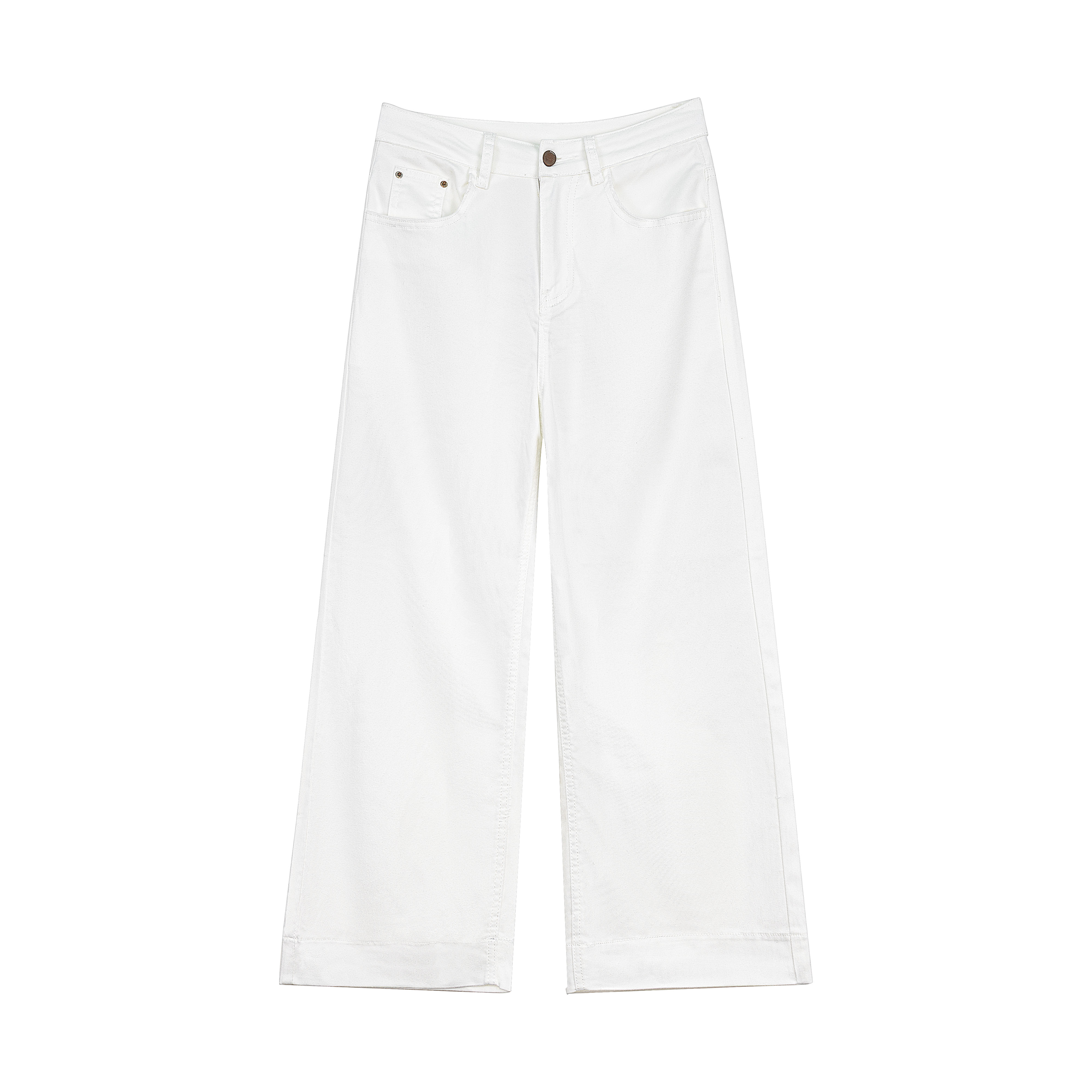 【大婷】2025夏爆款白色显瘦复古直筒卷边裤【微瑕疵介意勿拍】69109