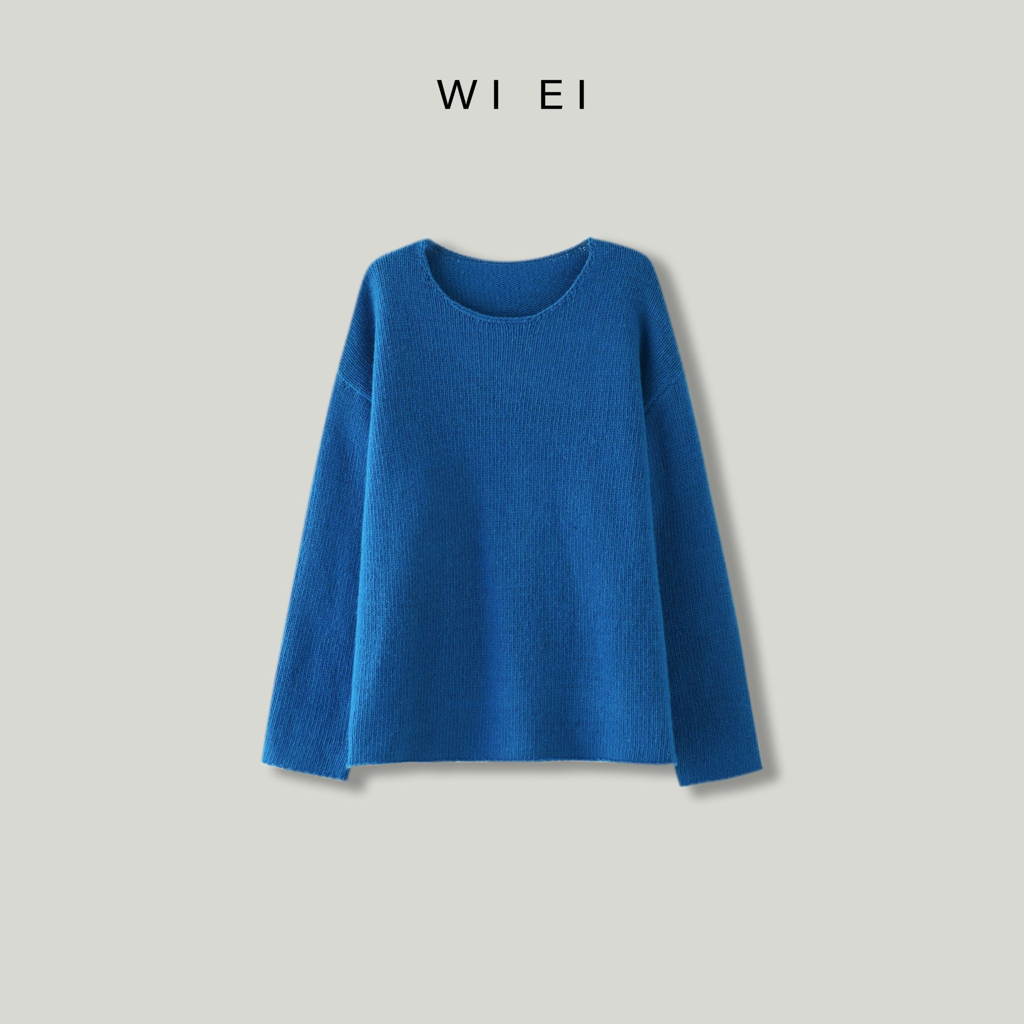 《WI EI》全羊毛 孔雀蓝简约慵懒 温柔圆领 毛衣 7A223