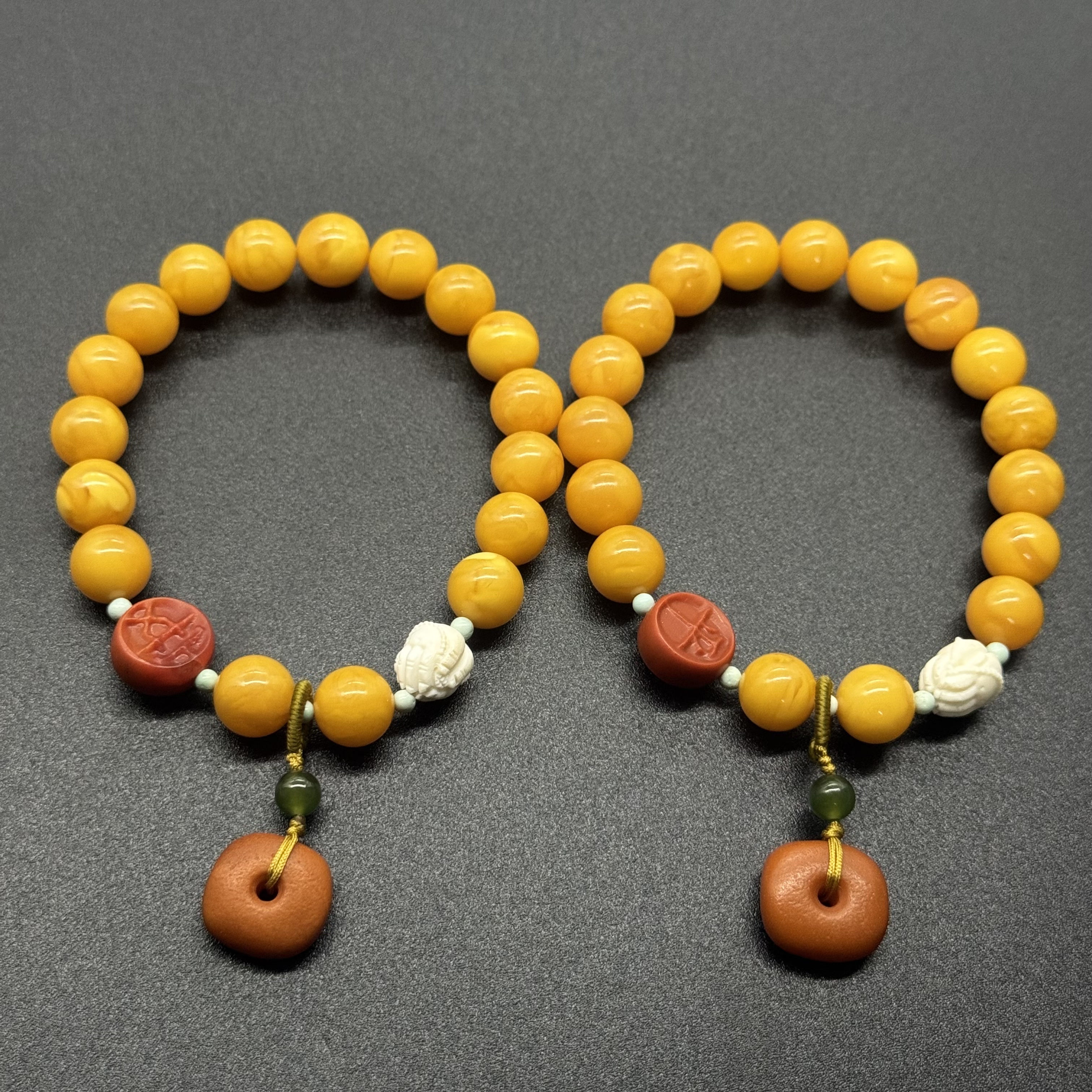 【景旺】【妹妹专属】8mm+南红平安扣老蜡饼橘皮手串@多样性只发其一