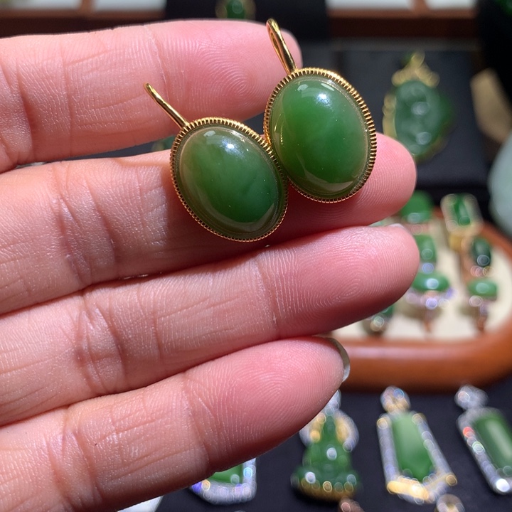 和田玉耳坠银S925镶嵌