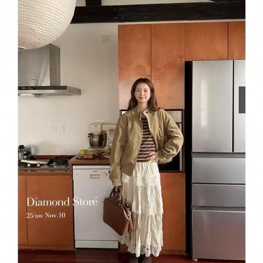 【dd】自留夹棉卡其美式格纹战马保暖夹克外套