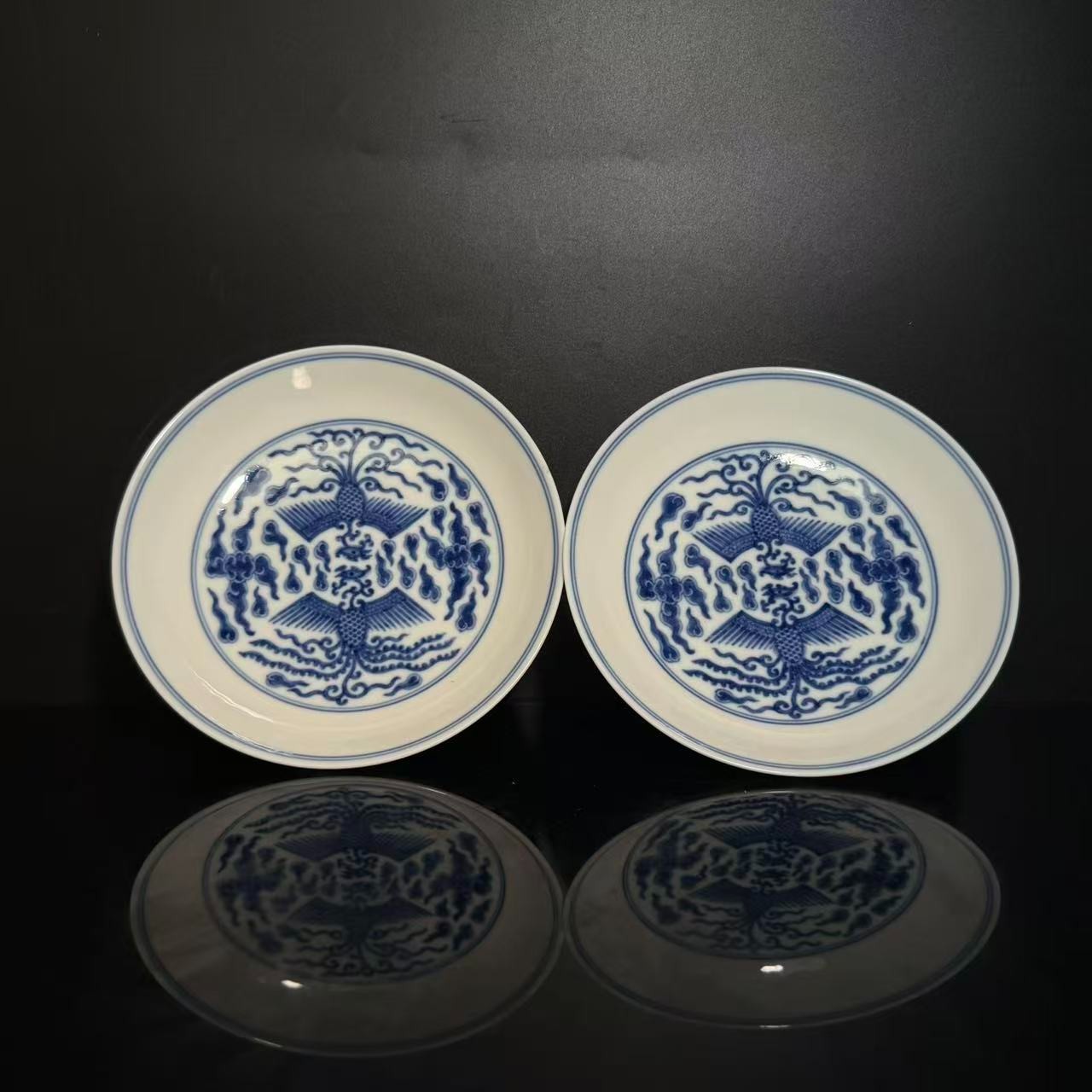 Lot38-双凤纹盘一对-清道光年制款D:16-LF12090060001067