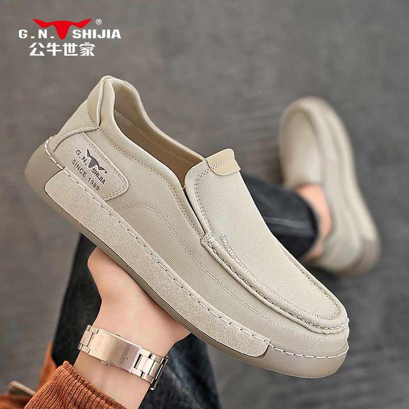 公牛世家男士布鞋秋季休闲百搭男鞋软底一脚蹬男款懒人帆布驾车鞋商品图