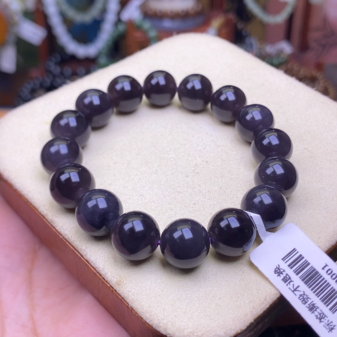 和田玉未镶嵌颈饰浓烟紫帝王紫老矿料手串12mm