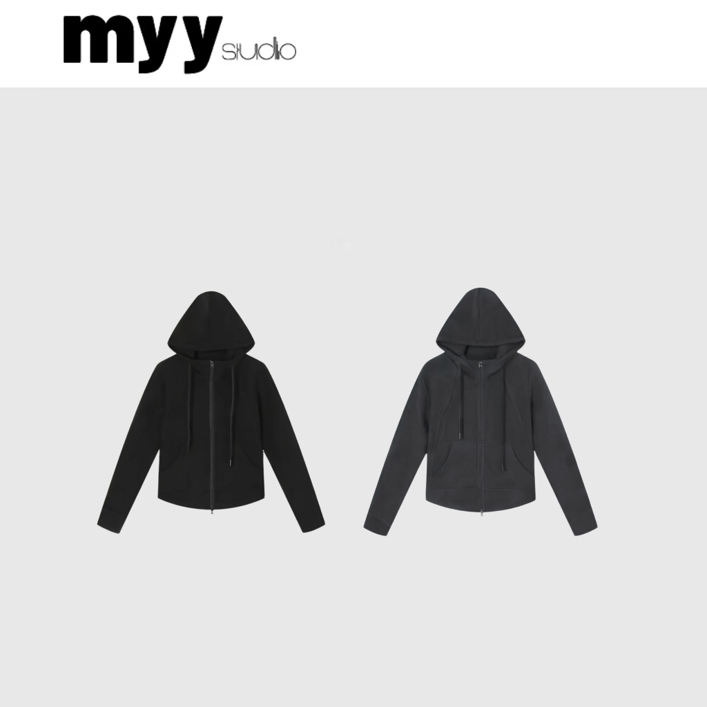 雨小琪“纸片人帽衫”小众设计双拉链连帽保暖卫衣加绒外套
