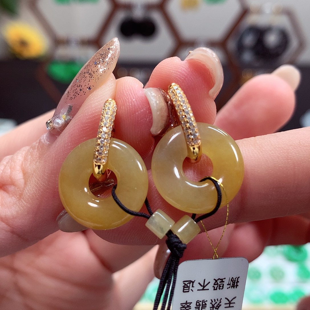 翡翠耳饰银S925镶嵌天然翡翠