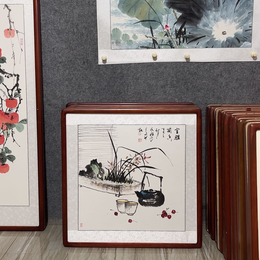 国画书画作品带框63×63