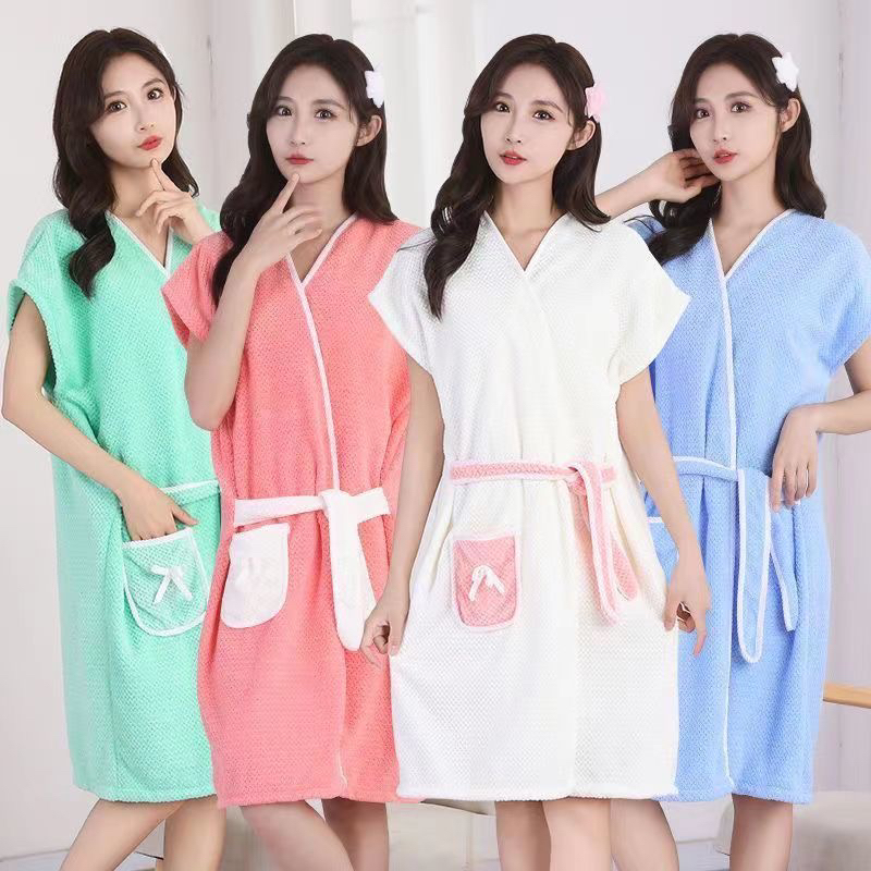 成人系带穿式浴袍吸水柔软浴巾家用女可穿可裹洗澡浴裙