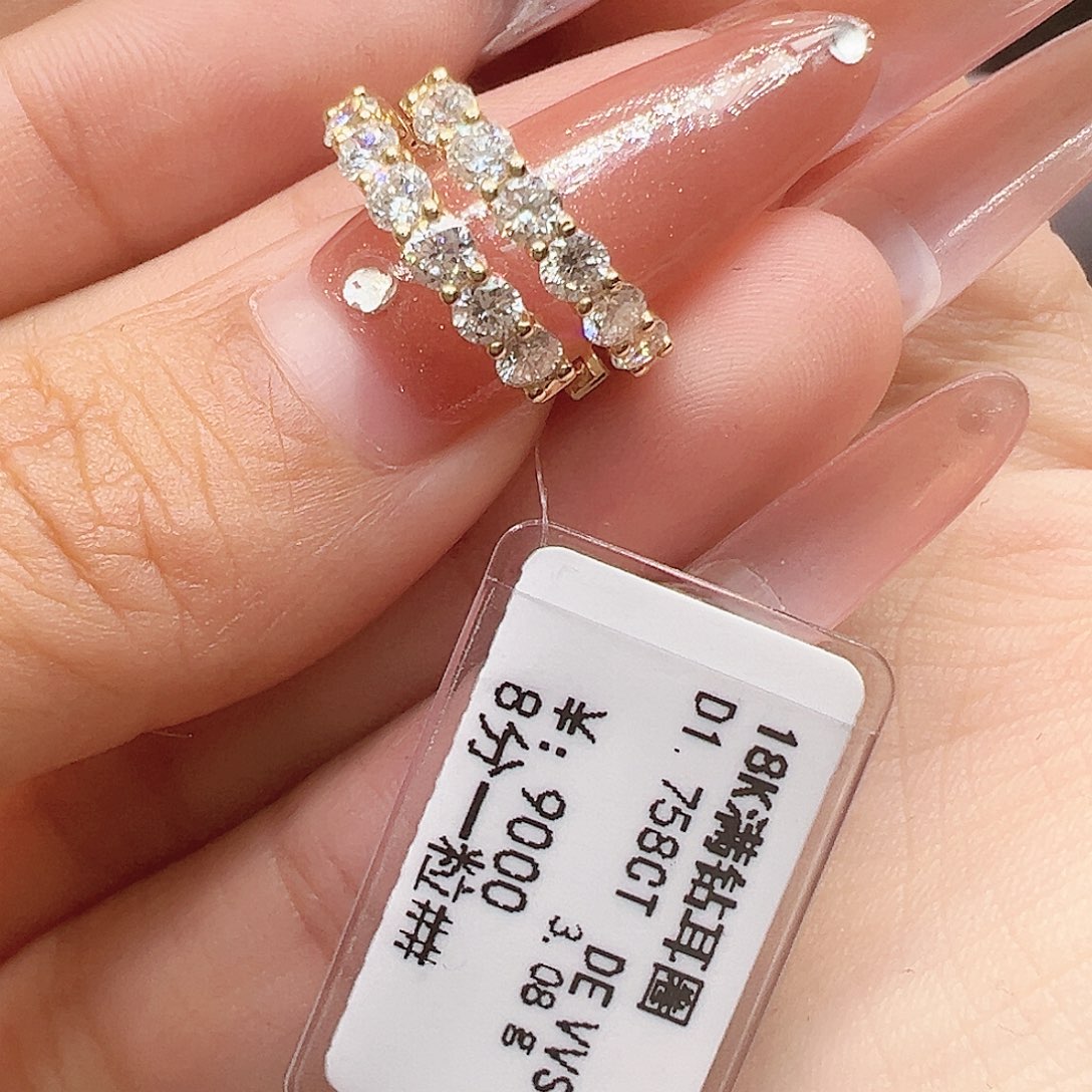 18K金镶嵌实验室培育钻石耳饰1.758ct K黄满钻耳圈