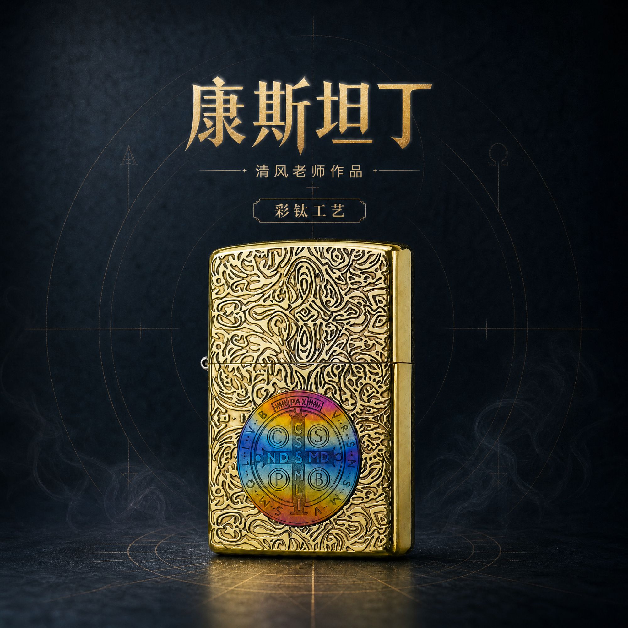Zippo 康斯坦丁彩钛贴章打火机 清风作品纯铜雕刻防风煤油火机