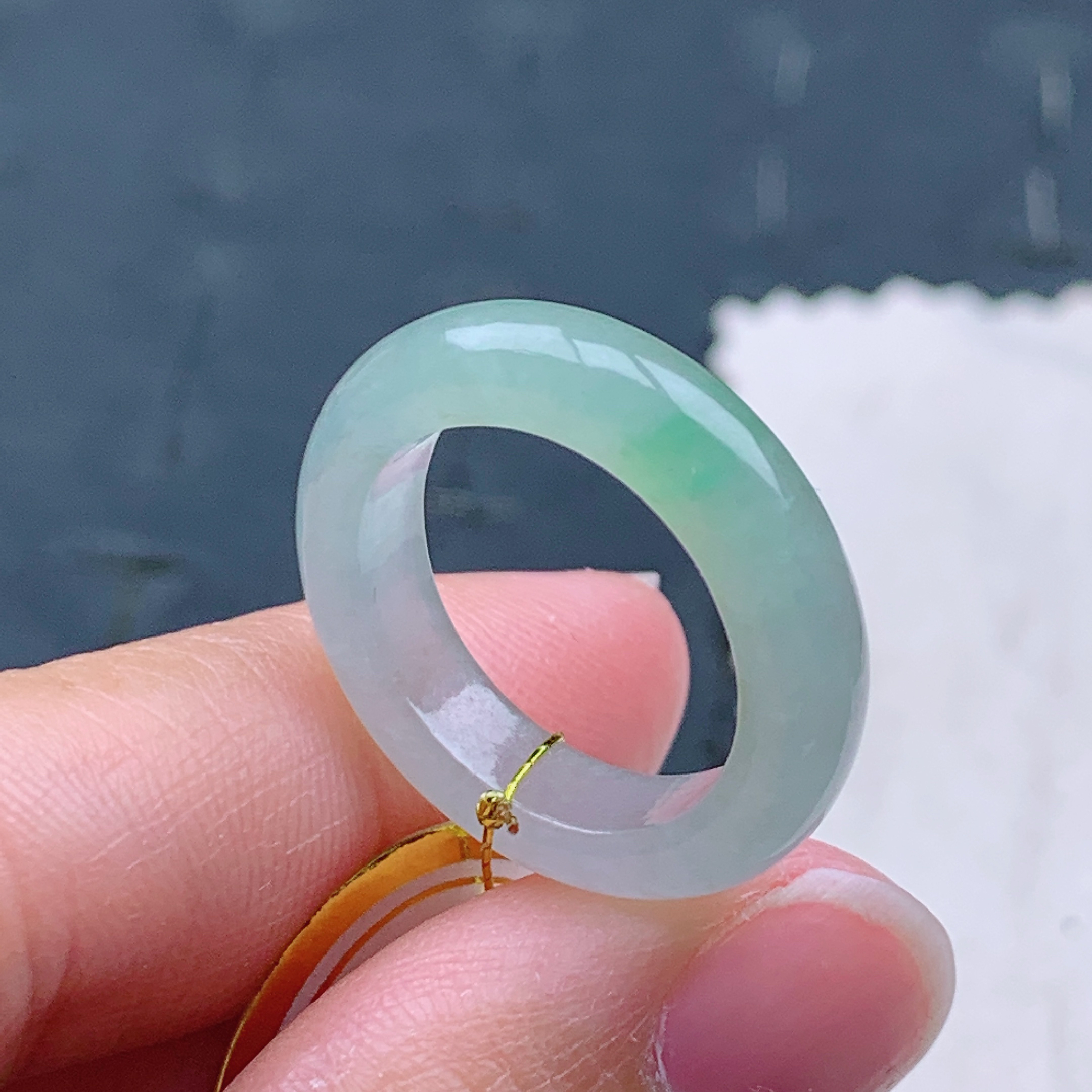 13-14号缅甸天然A货翡翠T548 内径17/5/3.8mm 冰飘绿戒指素圈圆戒