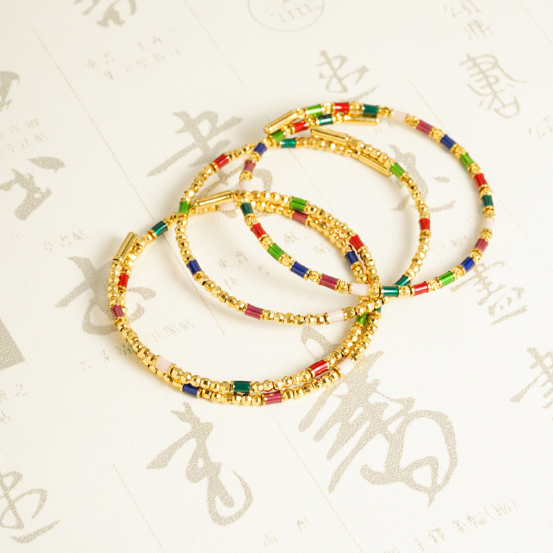 铜合金手镯越南多巴胺配色久不掉色珐琅串珠手镯女个性小众甜美手