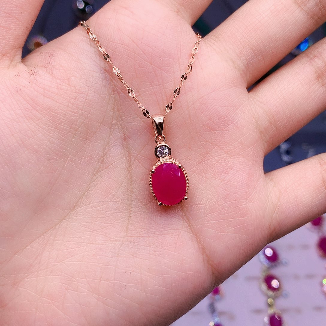 红宝石颈饰银S925镶嵌