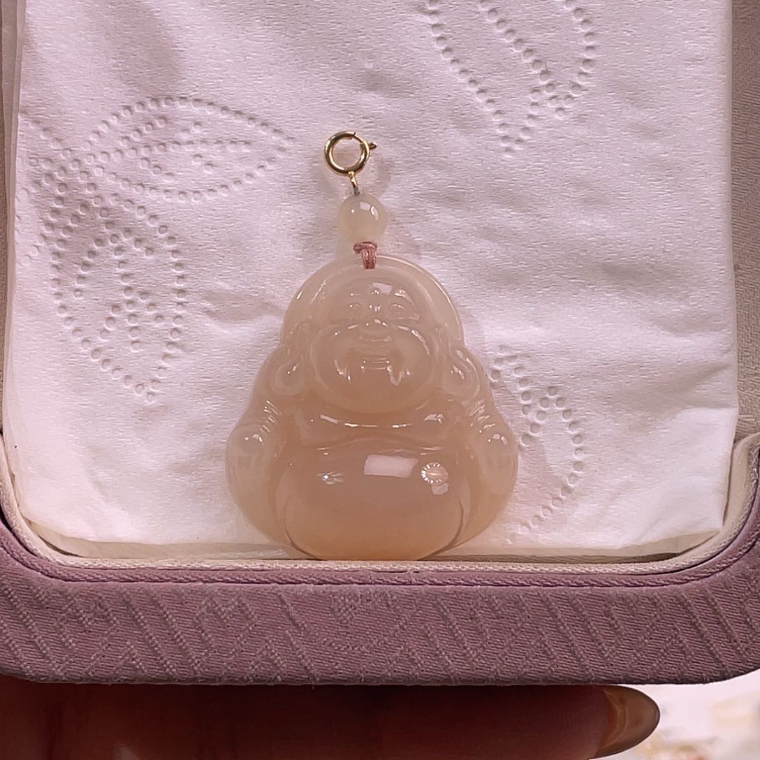 未镶嵌手串和田玉藕粉熟红藕佛公孤品30