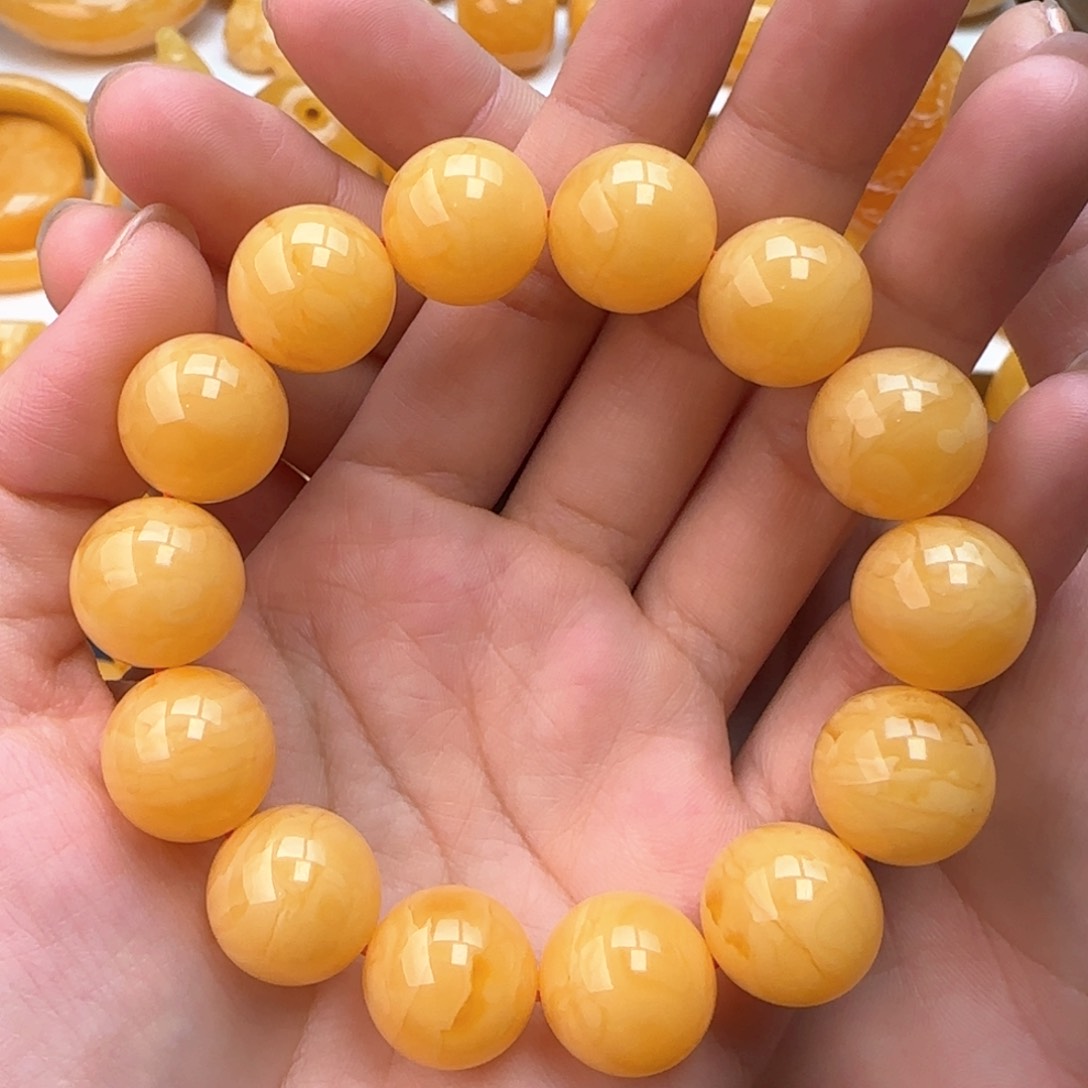 琥珀手串未镶嵌同料圆珠15