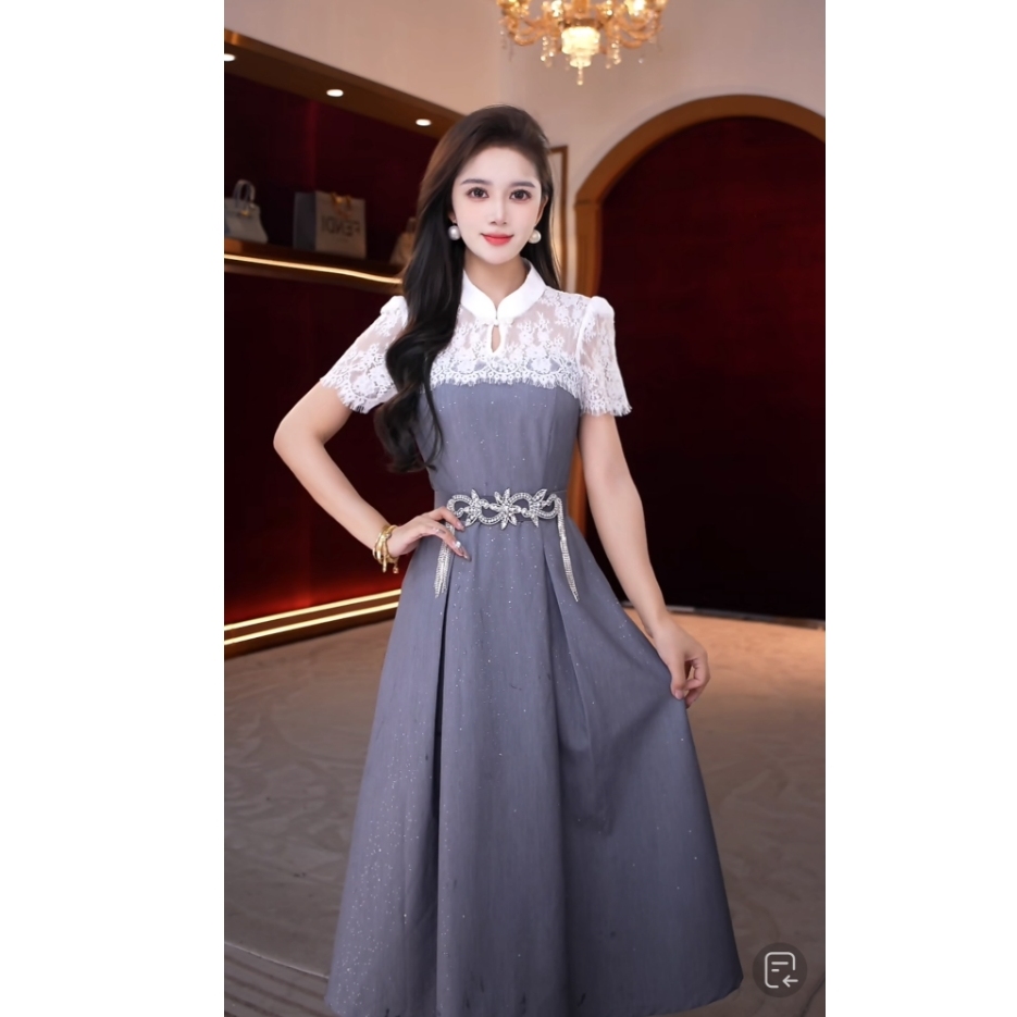 芙娜妮新款夏季穿搭女装裙子洋气衣服女气质显瘦连衣裙F2511829