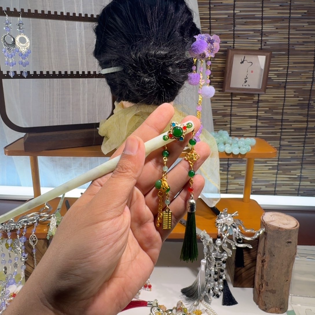 蛇纹石玉合金发饰