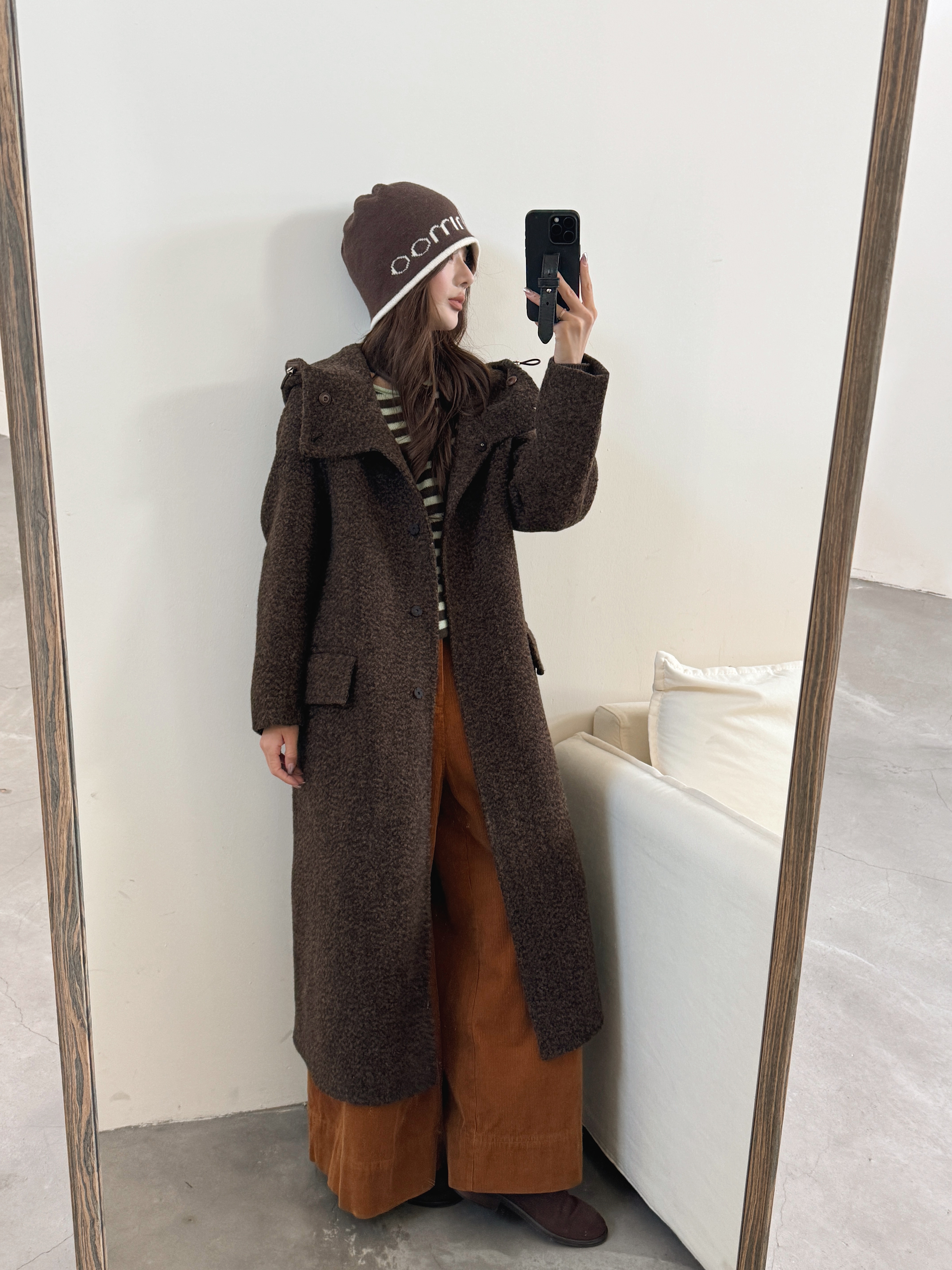 2025秋冬新款圈圈苏力帽子欧版连帽大衣W-610