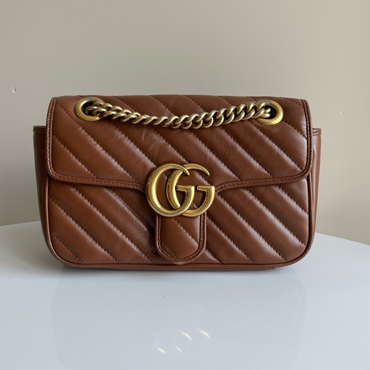 99新 LouisVuitton/路易威登 焦糖色马蒙22 033黑标