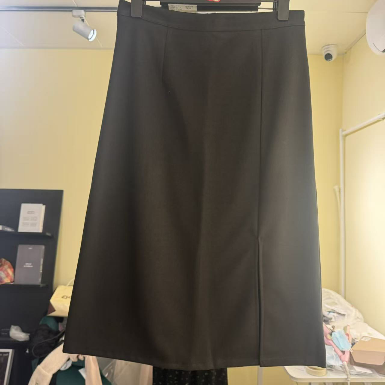 黑色高腰显瘦毛呢开叉A字半身裙女秋冬气质百搭中长款