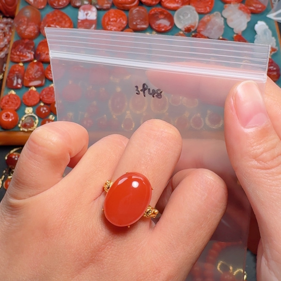 南红玛瑙南红戒指银S925镶嵌