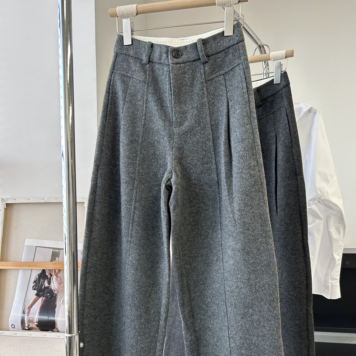 混纺加厚高腰直筒裤宽松显瘦垂感休闲压线裤KZ12