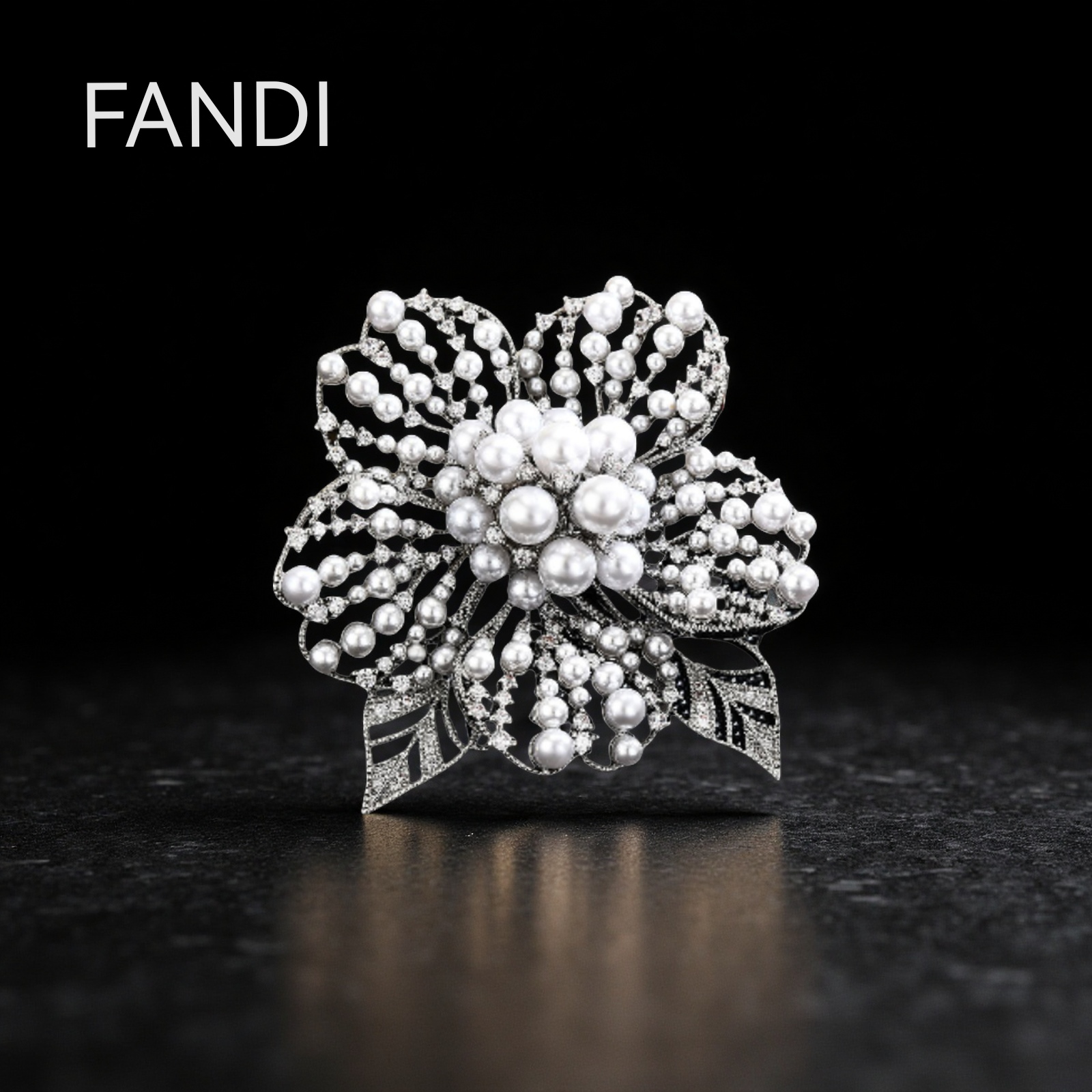 铜合金仿珍珠胸针 30293镂空山茶花胸针