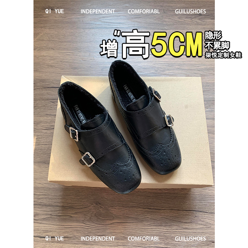 真皮~复古休闲皮带扣雕花布洛克乐福鞋一脚蹬单鞋方头百搭小皮鞋