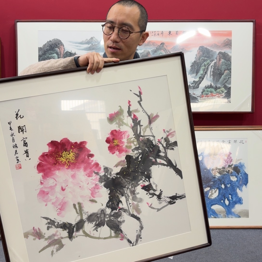 国画手绘作品带框