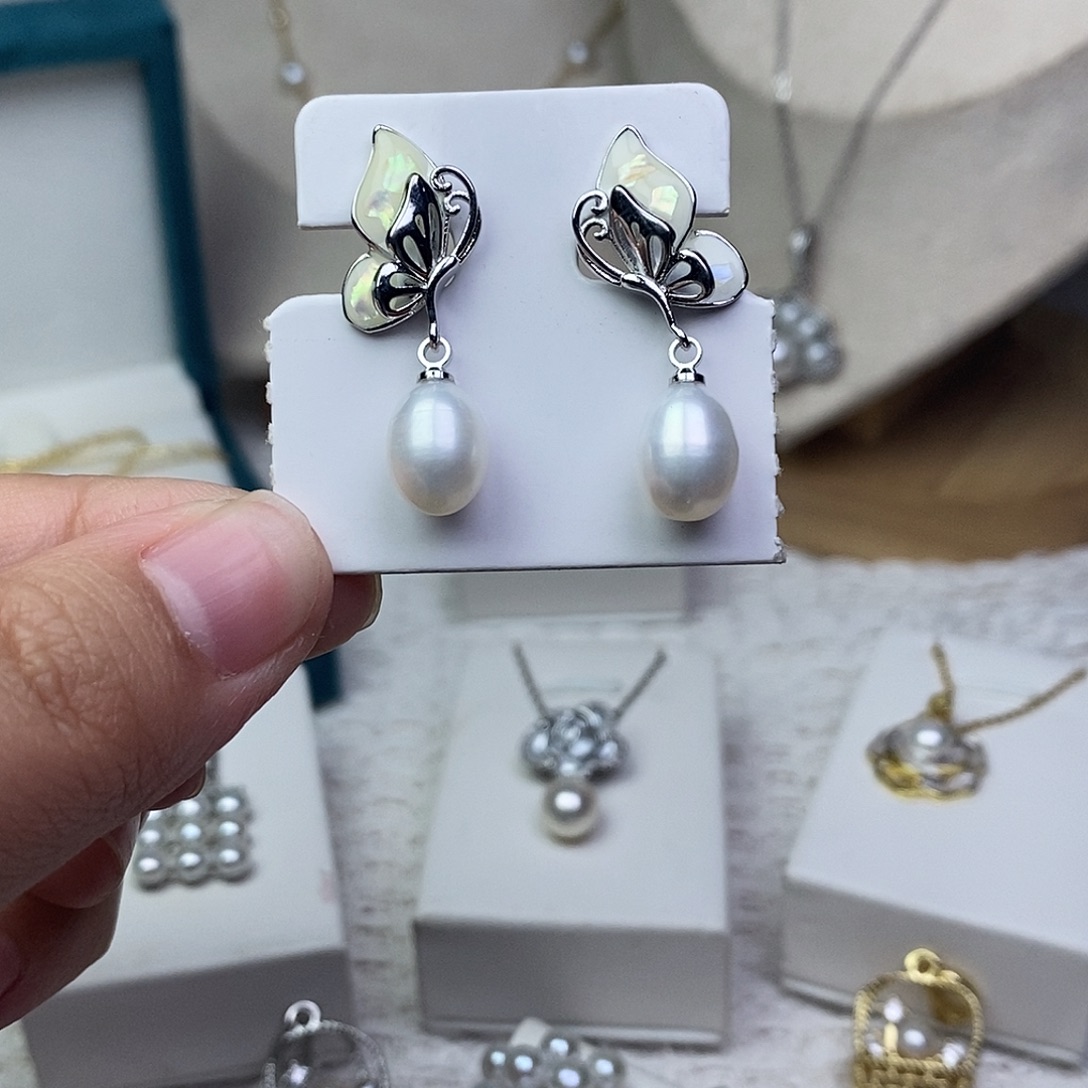 淡水珍珠耳饰银S925镶嵌