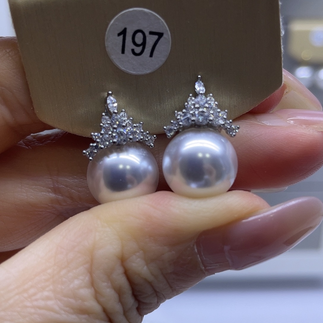 耳饰银S925镶嵌淡水珍珠