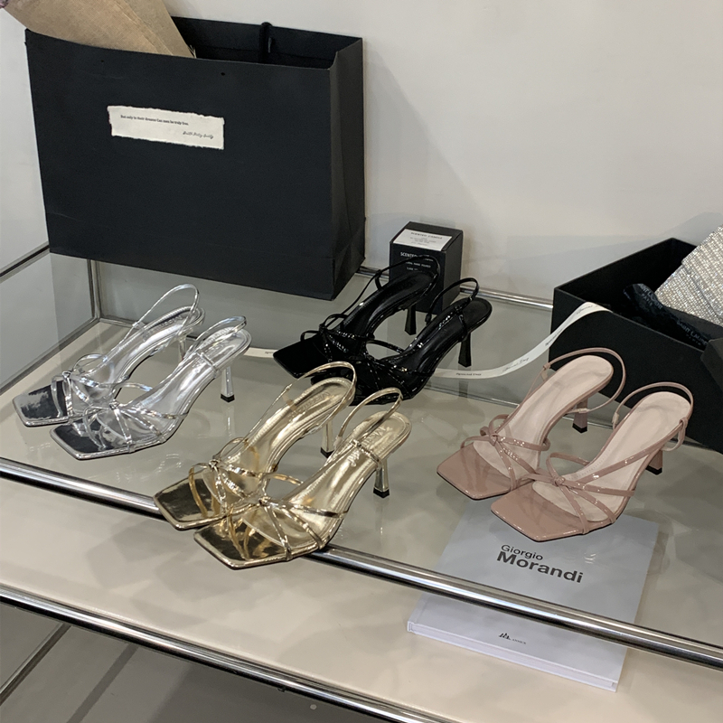 现货露趾气质凉鞋女夏季2025年仙女风新款细跟方头法式时尚高跟鞋