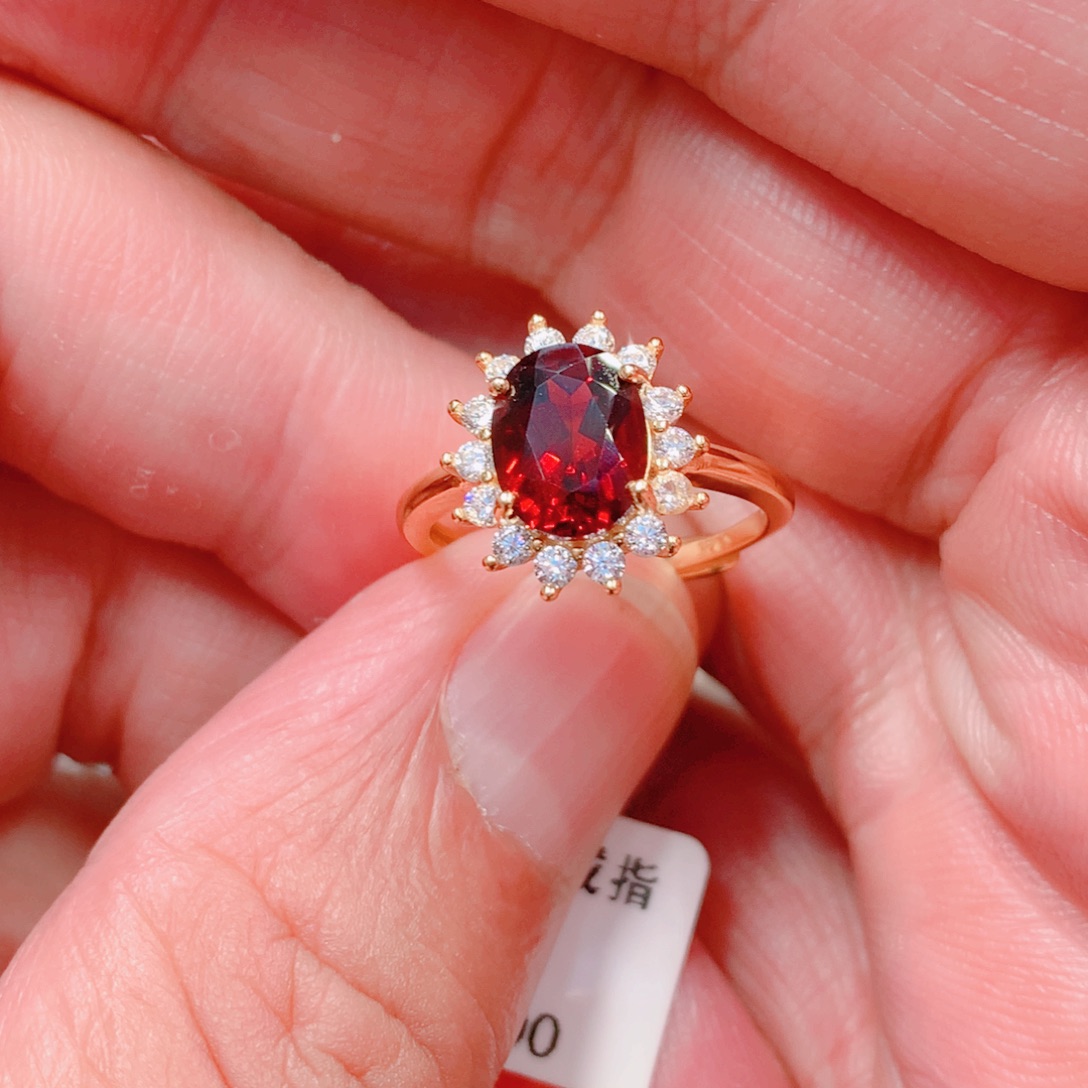 石榴石戒指银S925镶嵌