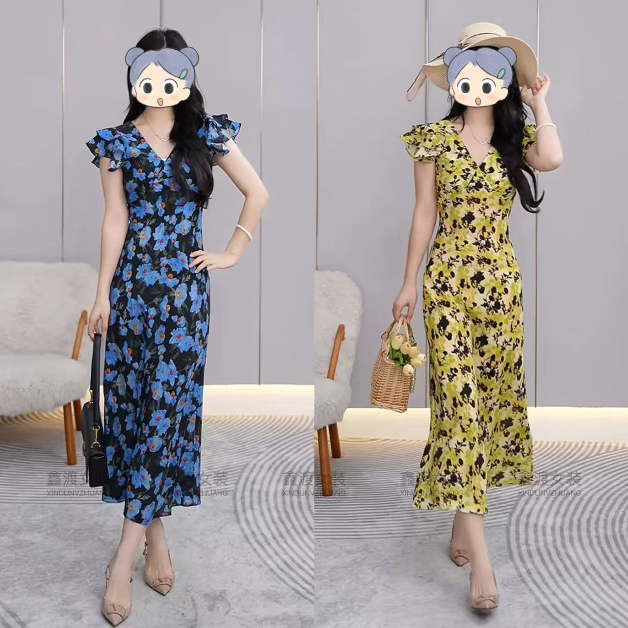 2025春夏新款时尚显瘦气质女士网红洋气连衣裙百搭款D5016