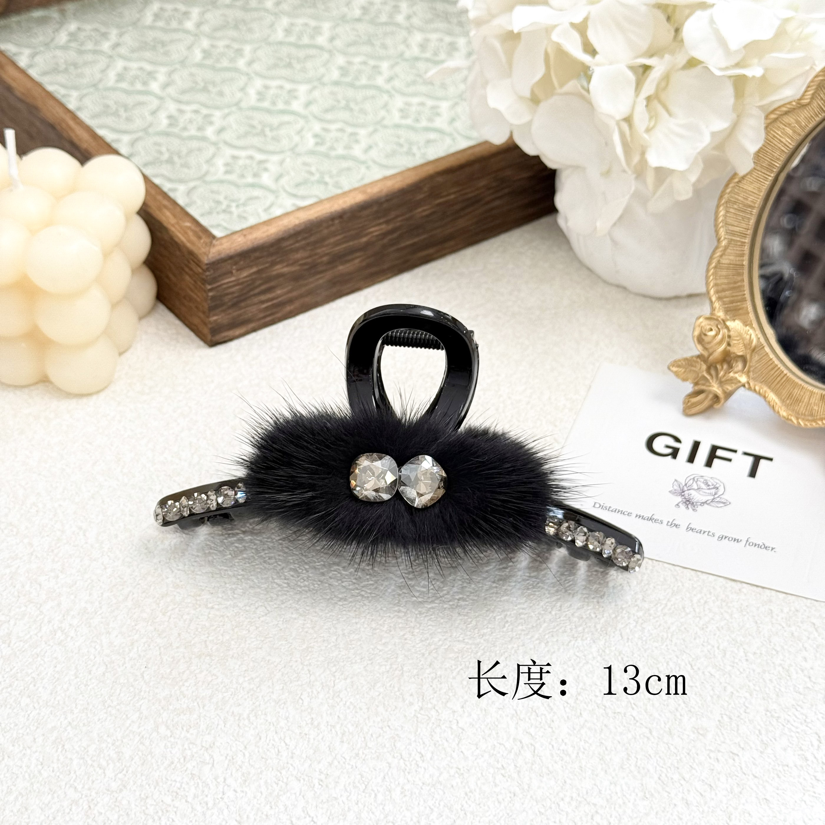 BAOSHATI/宝莎缇F-924气质毛绒水钻高级感后脑勺盘发抓夹13CM