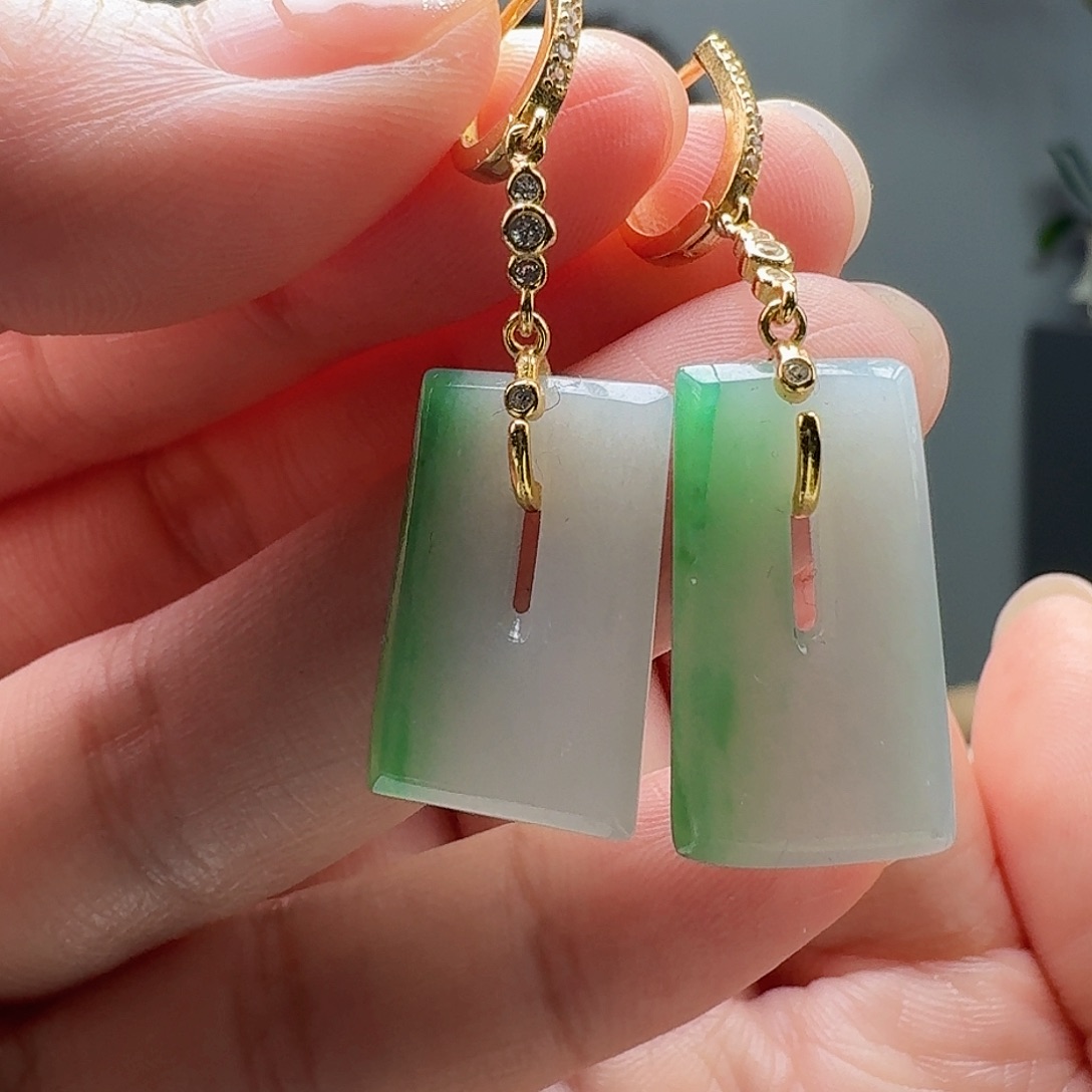 翡翠耳饰银S925镶嵌天然