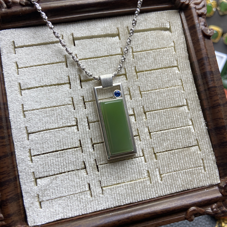 s925银镶和田玉吊坠（不含链）