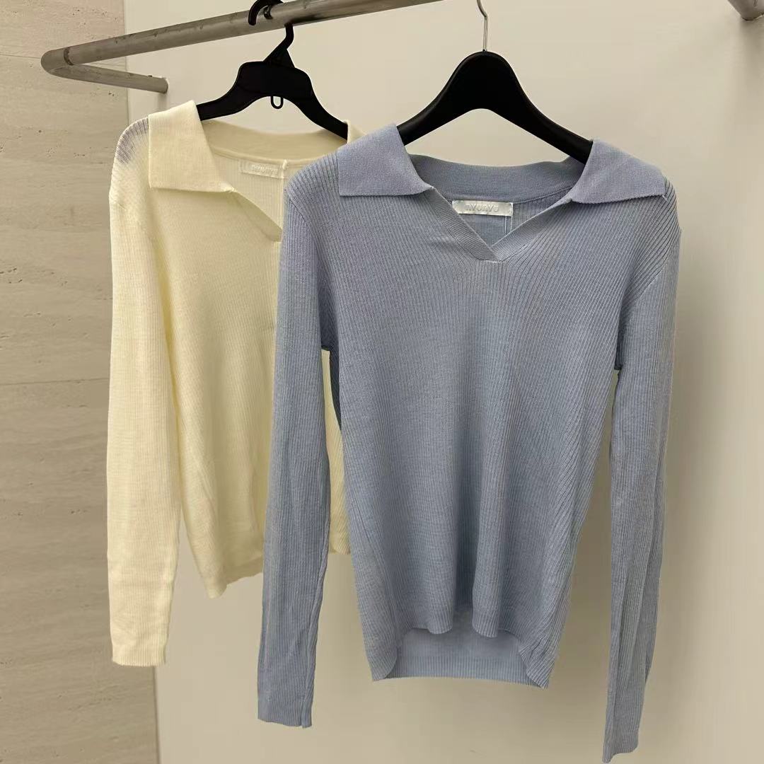 apM【nyunyu】韩国东大门polo领纯色针织打底衫早秋百搭