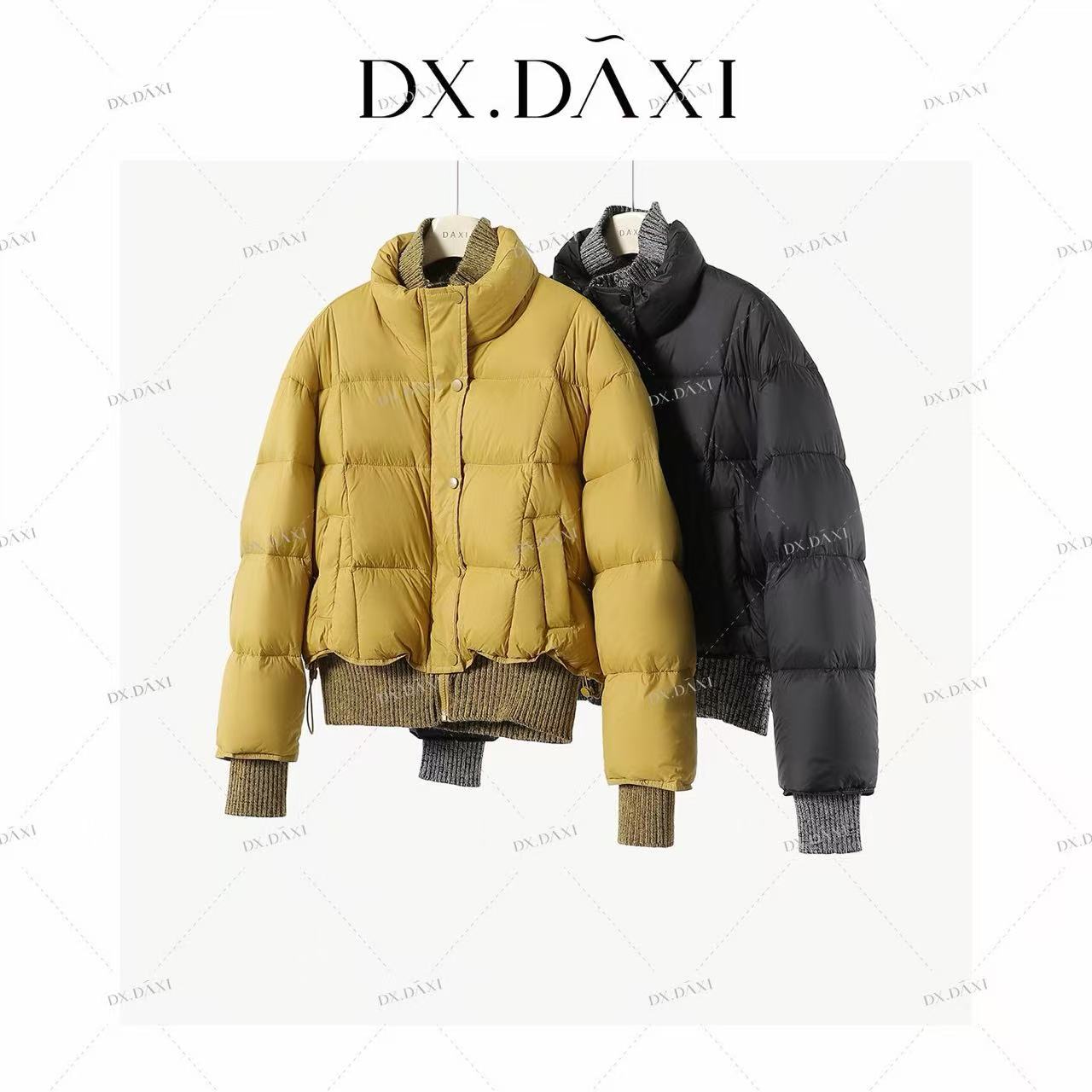 DX.DAXI【月落星河】冬新款韩系拼接半高领短款‘新国标90绒’羽绒服