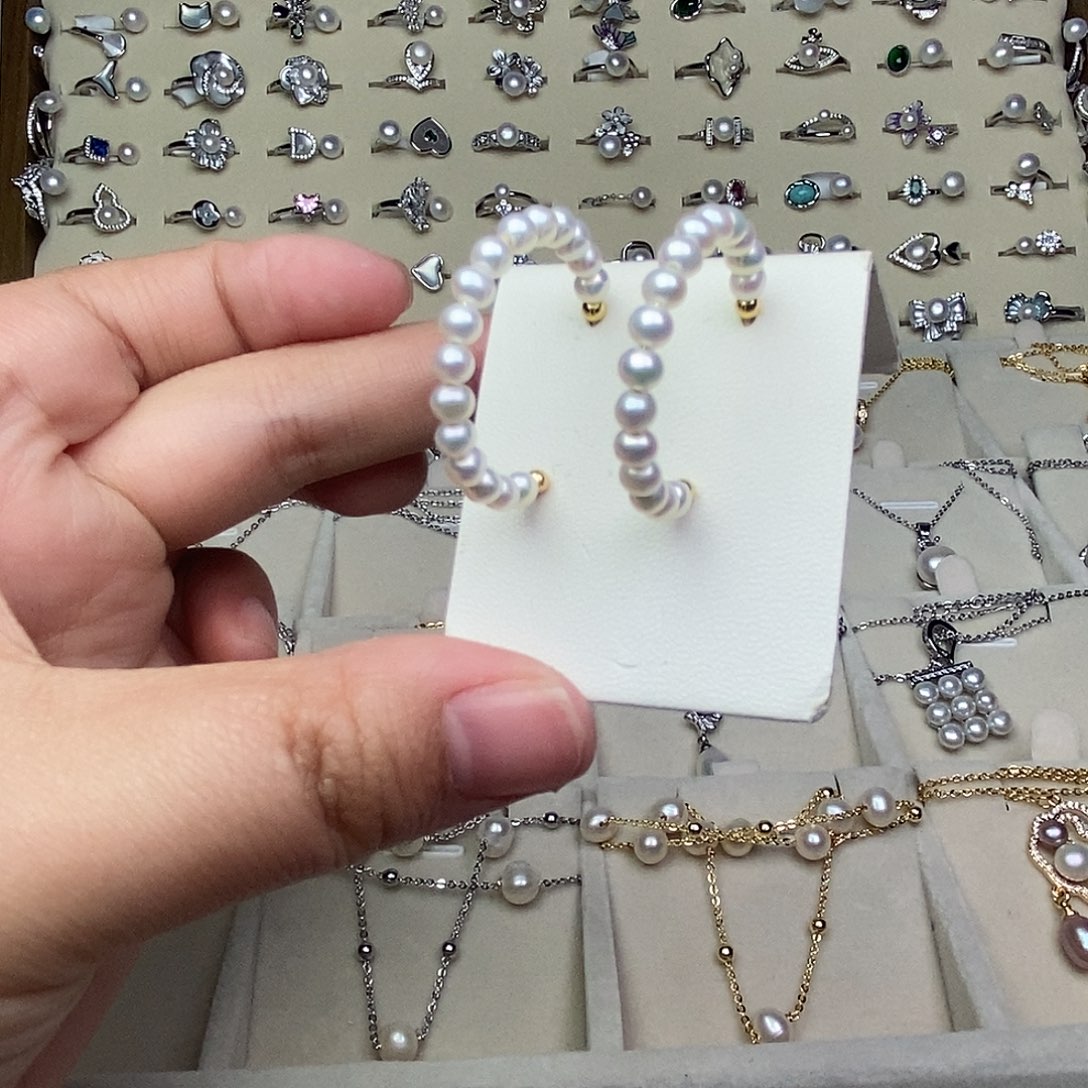 耳饰银S925镶嵌淡水珍珠