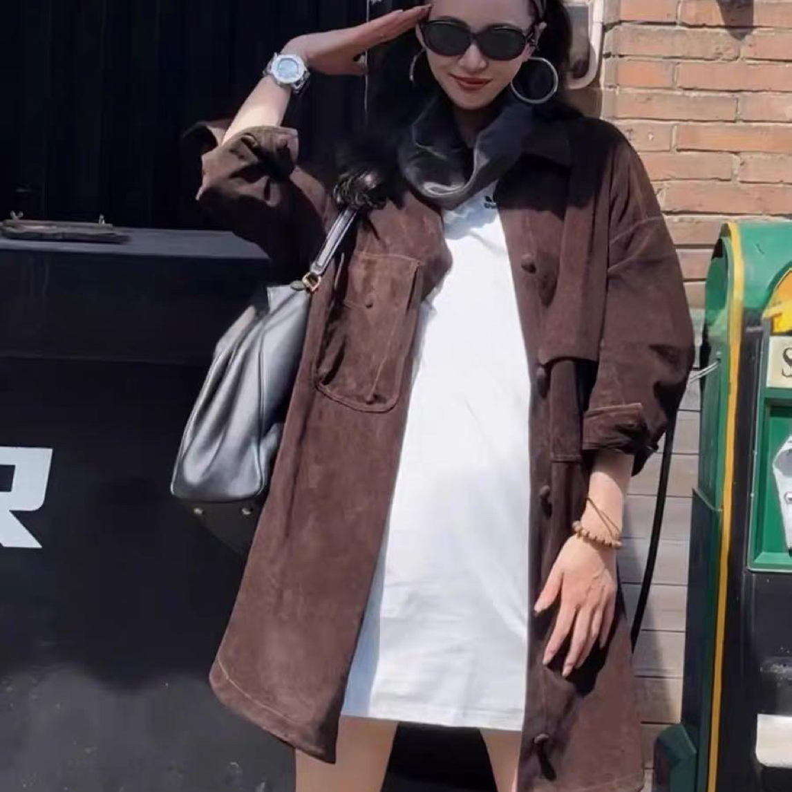 高级感反绒翻毛羊皮真皮皮衣女外套中长款上衣皮衬衫款2025秋新款