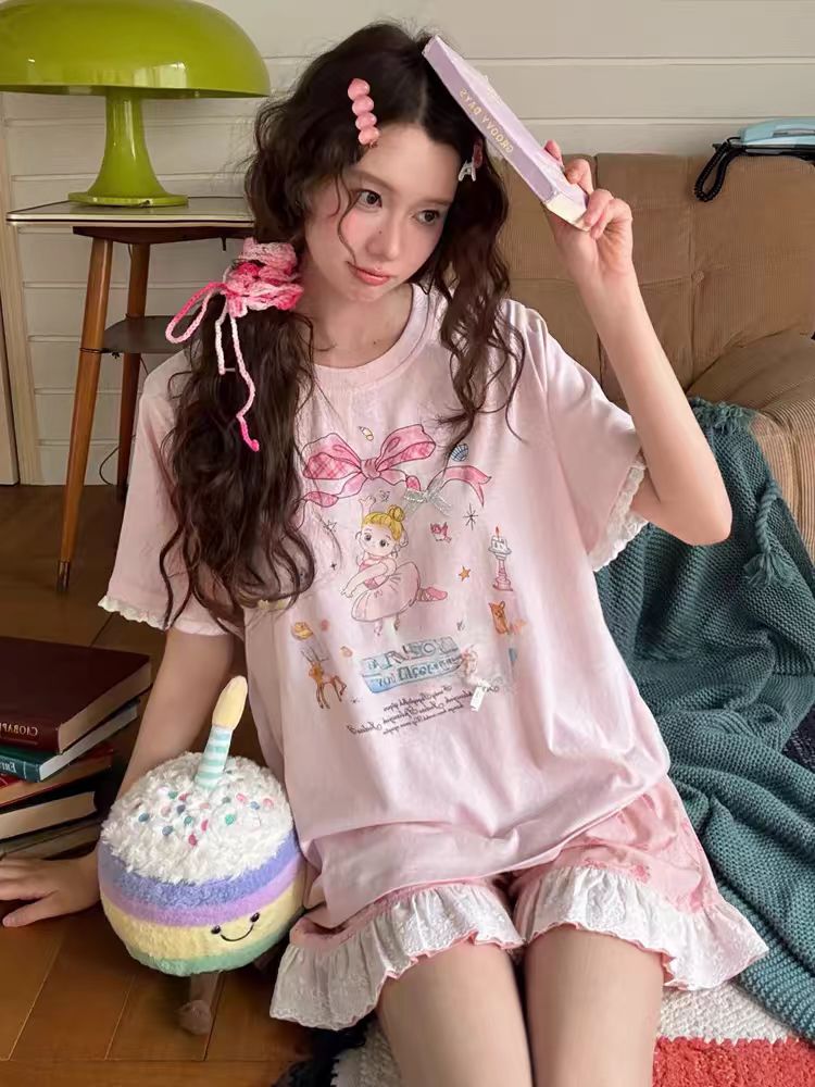 158的小肥 | “芭蕾舞小女孩”韩系夏季印花百搭短袖