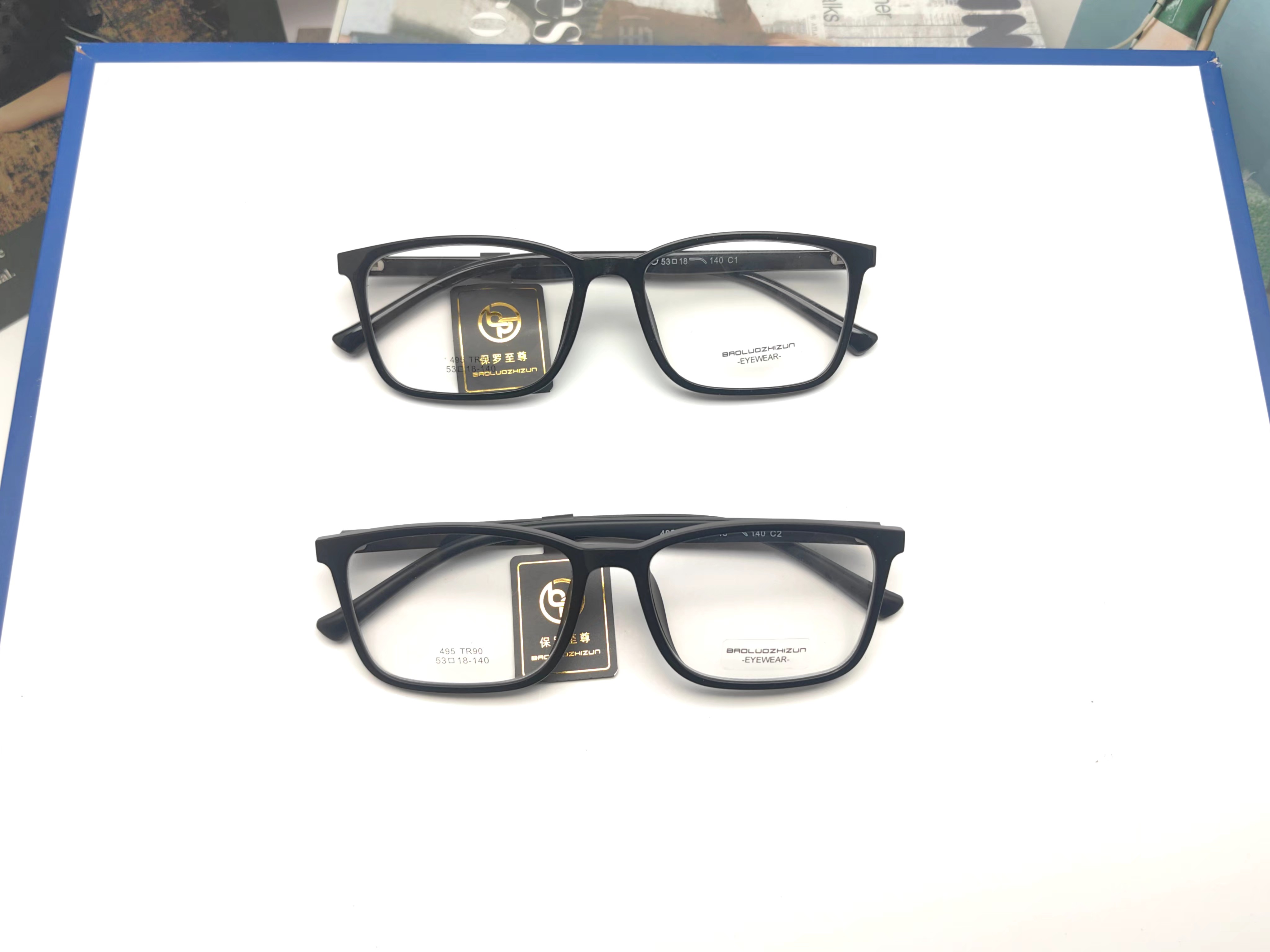 黑色TR90金属铰链亮黑砂黑镜框