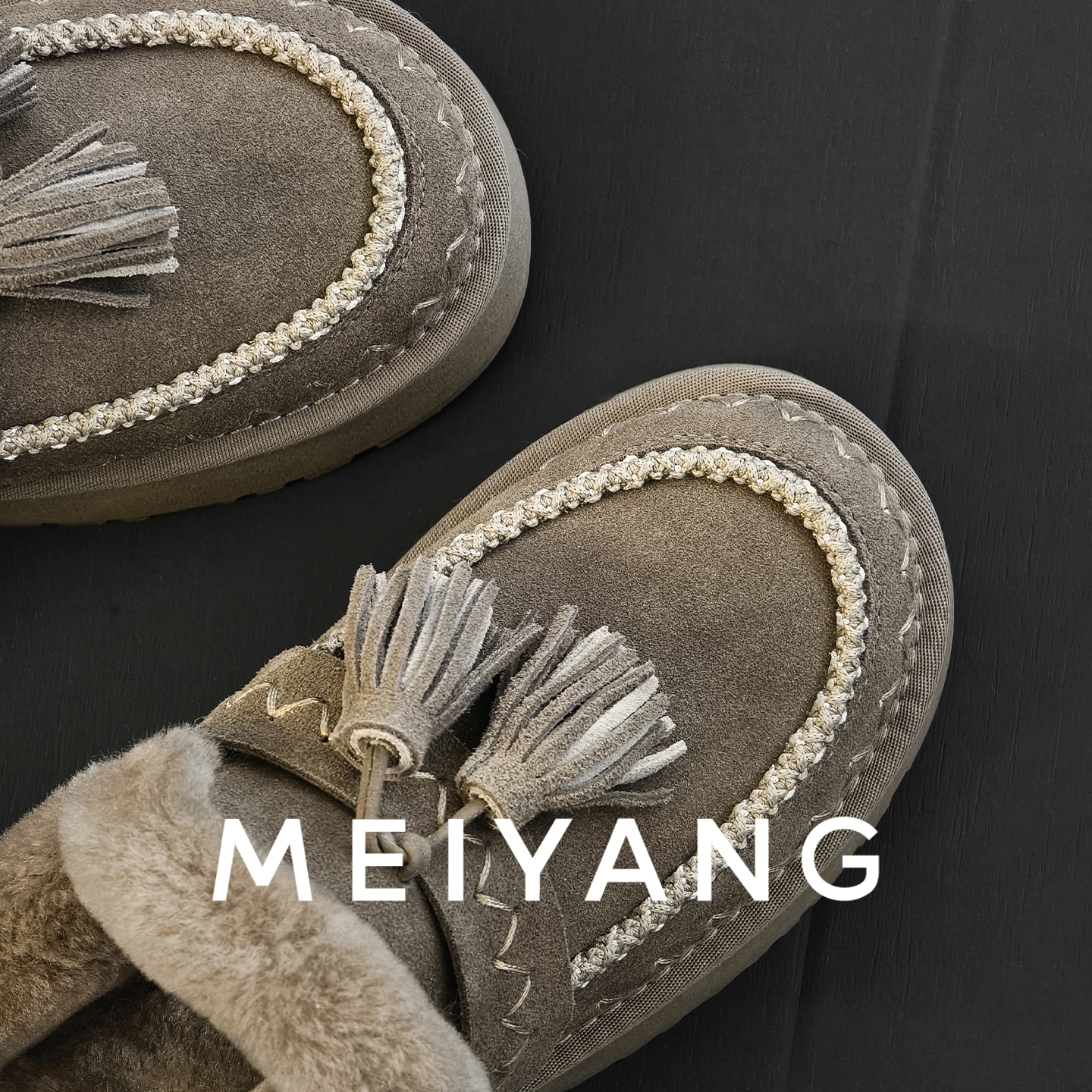 美洋MEIYANG 泡芙毛毛拖 牛反绒*羊毛|厚底增高一脚蹬包头拖-周二