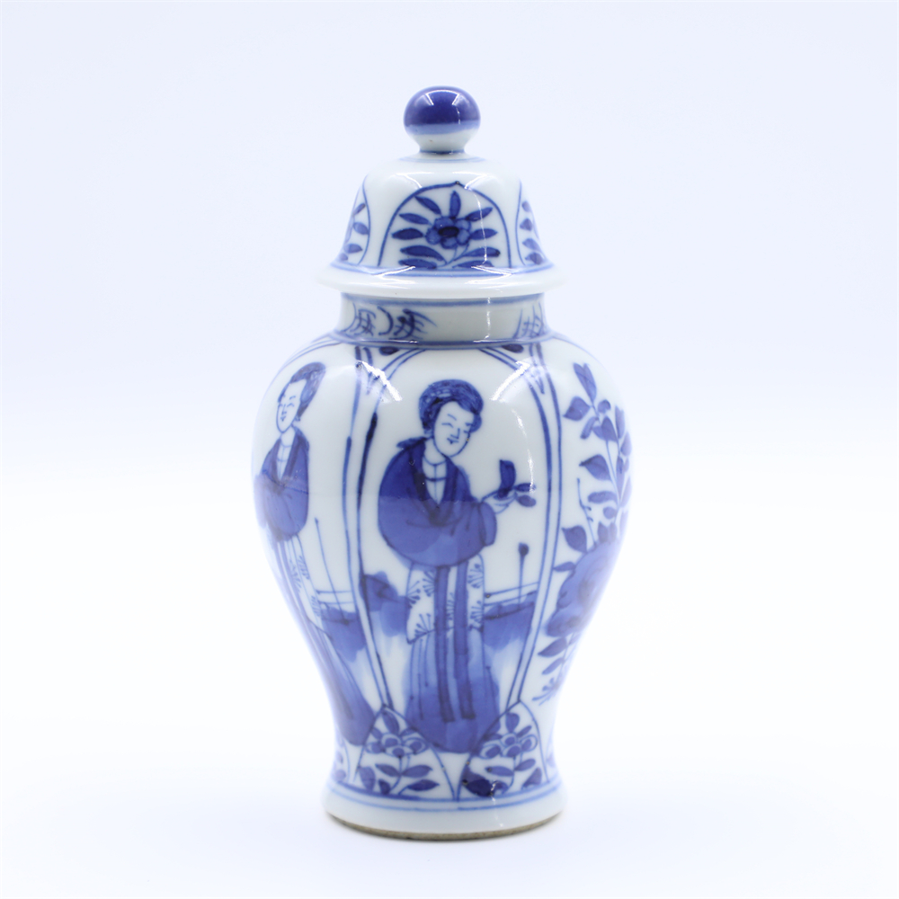 古董/古玩/瓷器/青花侍女图盖罐LOT3706-中1/老物件