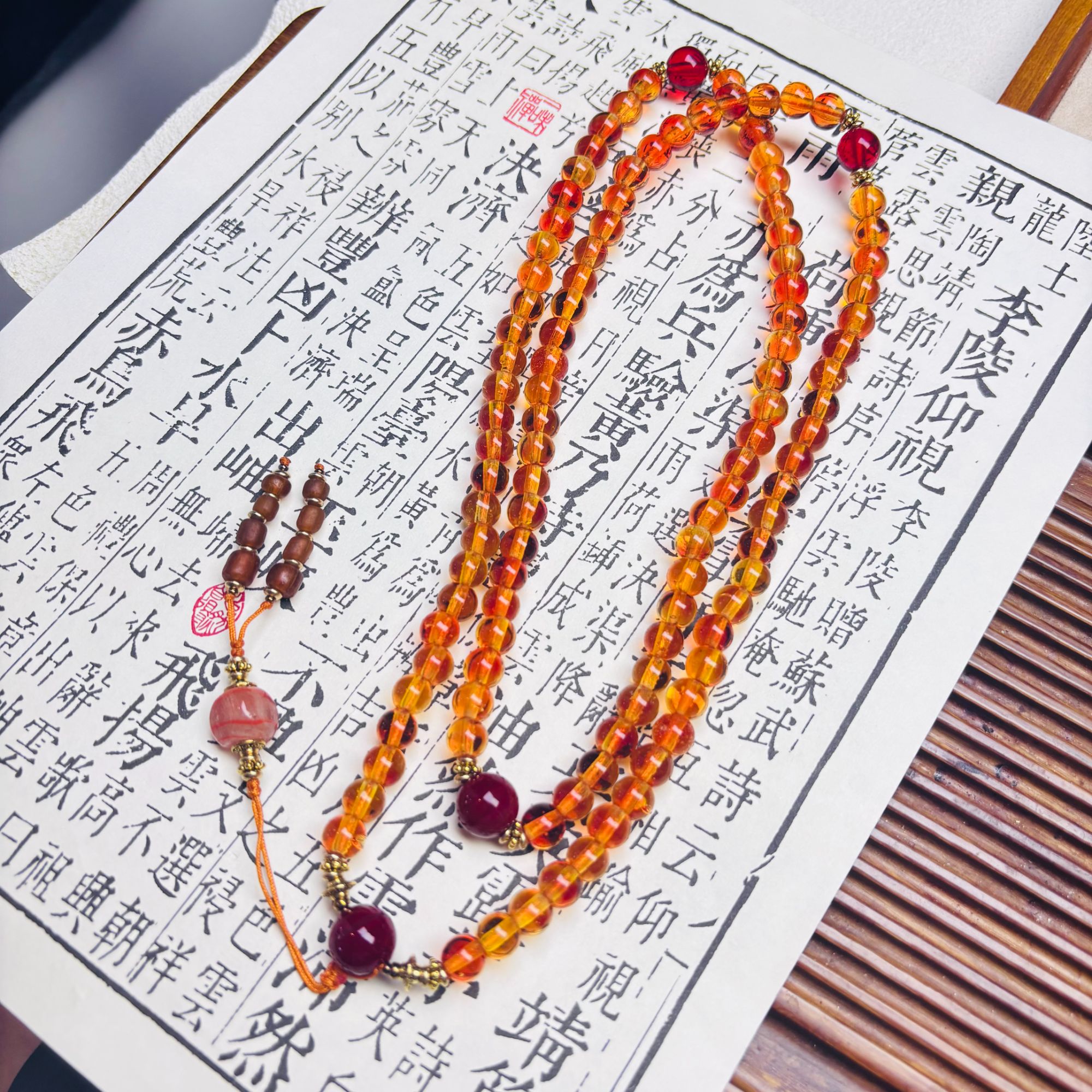 合金项链 LZ7148 8mm东方红108颗满串琉璃项链