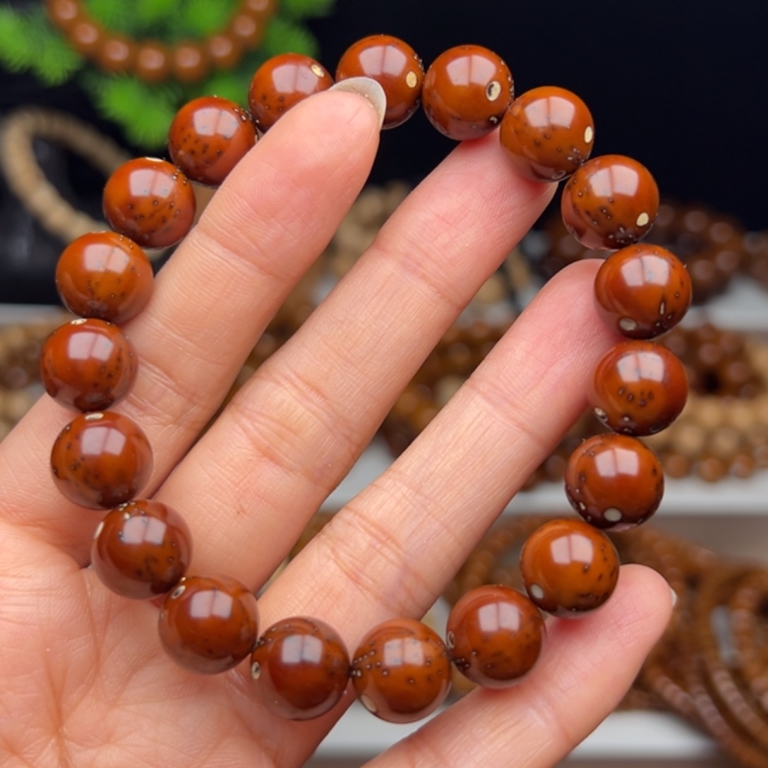 明***生紫金鼠手串卡11.3半实心光珠