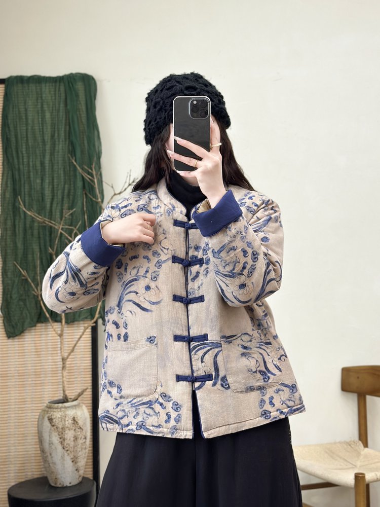 外套时尚2025新中式国风冬季花色加厚加棉保暖宽松女装